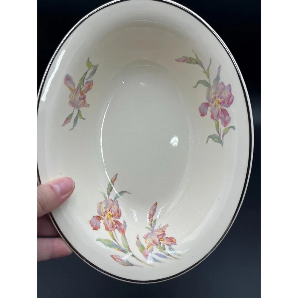 Vintage Cambridge Camwood Ivory Iris Oval Serving Bowl